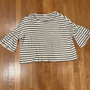 Women's MADEWELL Navy Blue Striped Pullover Top Shirt T-Shirt Bell Sleeve Small